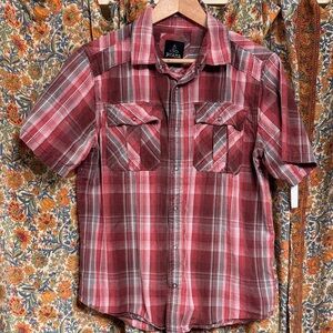 Prana Men's Burgundy Plaid Button Down Shirt